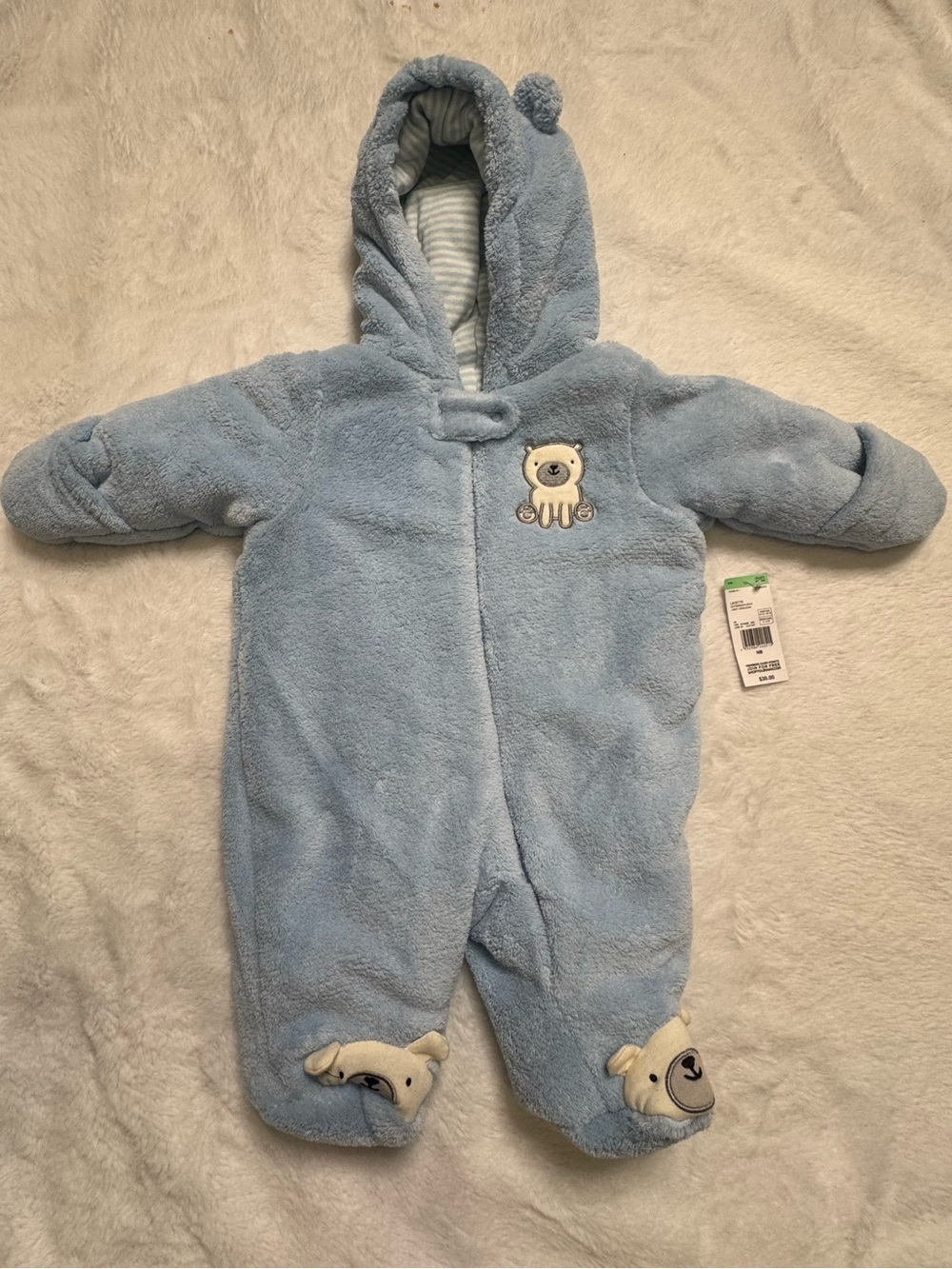 Little Wonders Blue Bear Hooded Fleece One-Piece